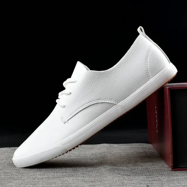 US $15.99 2020 Fashion Brand Men Casual Shoes Genuine Leather Men Shoes Lace-up Breathable Soft White Sneaker