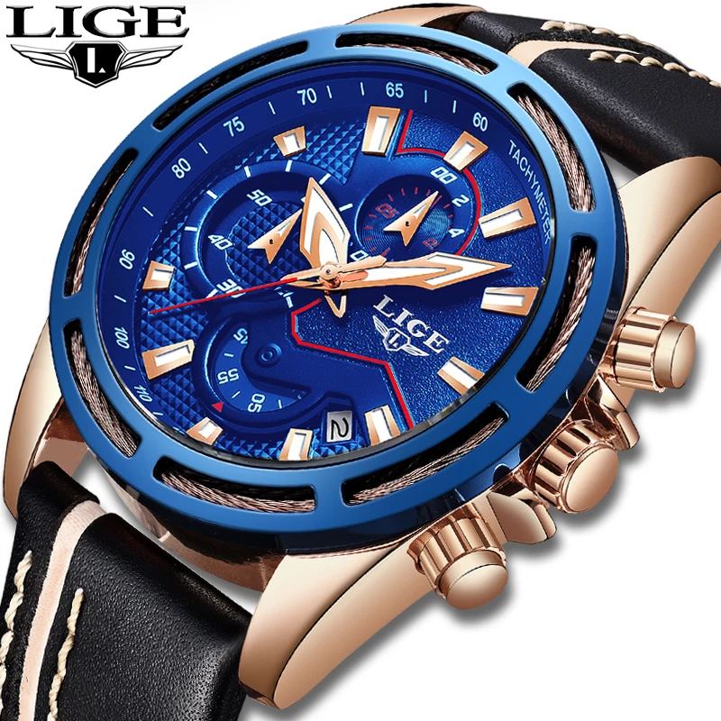 

LIGE Business Men Watches Fashion Sport Quartz Clock Mens WristWatch Top Brand Luxury Leather Waterproof Watch Relogio Masculino