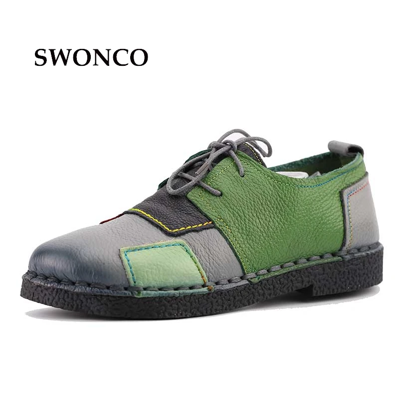 

Women's Handmade Shoes Genuine Leather Flat Lacing Mother Shoes Woman Loafers Soft Single Casual Shoes Women Flats