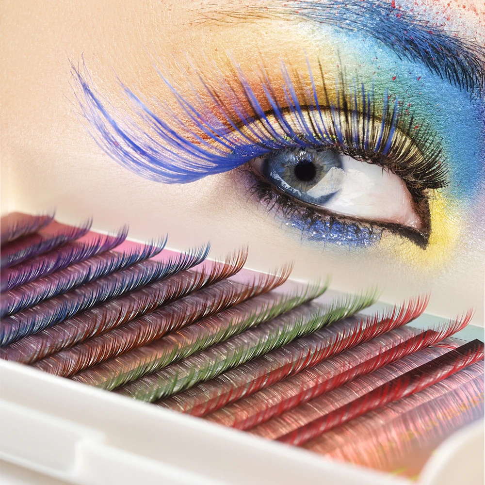 Fashion 12 Rows/tray Colorful False Eyelashes 5 Colors Mink Hair