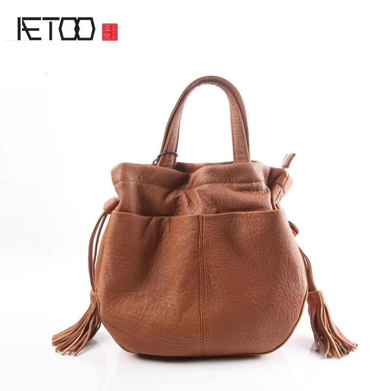

BJYL Pure leather kingdom pure skin Europe and the United States and Japan fashion retro retro shoulder buckets bucket bag lea