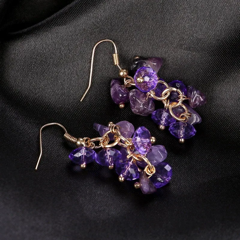Горячая Распродажа комплект ювелирных изделий натуральный фиолетовый камень массивное ожерелье бусы браслет большие серьги висюльки набор