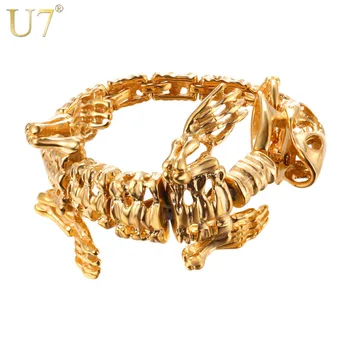 

U7 Punk Dinosaur Fossil Bracelet Men Jewelry 21CM Hip Hop Stainless Steel/Black/Gold Color Tyrannosaurus Rex Bracelets H1032