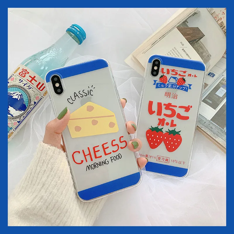 Japanese kawaii cheese strawberry Cute Phone Case For coque iPhone 7 6 6S 8 Plus Xs 11Pro Max case silicon for iphone cover X XR | Мобильные