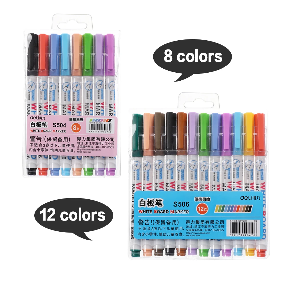 8/12 Colors White Board Marker Set Erasable Whiteboard Pen for Metal