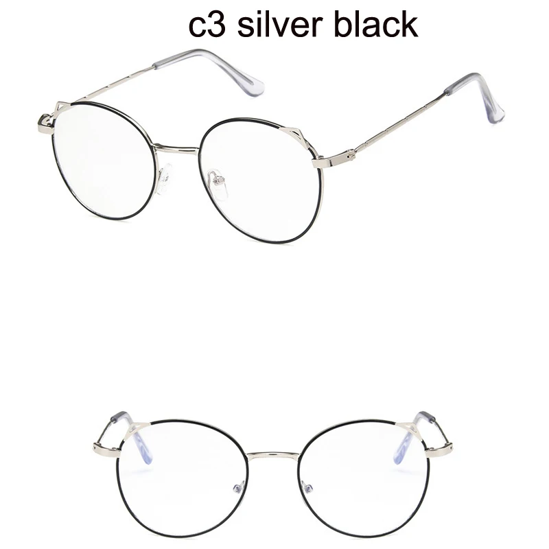 Корейские модные кошачьи уши Круглые Женские очки прозрачные Милые анти-голубые легкие поддельные очки металлическая оправа компьютерные очки