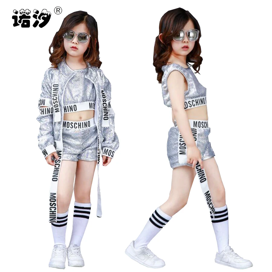 

Children clothes girls 3 pcs/sets street dance set girls shirt+trousers 3-20Y girls jazz dance clothes kids outwear girls jacket