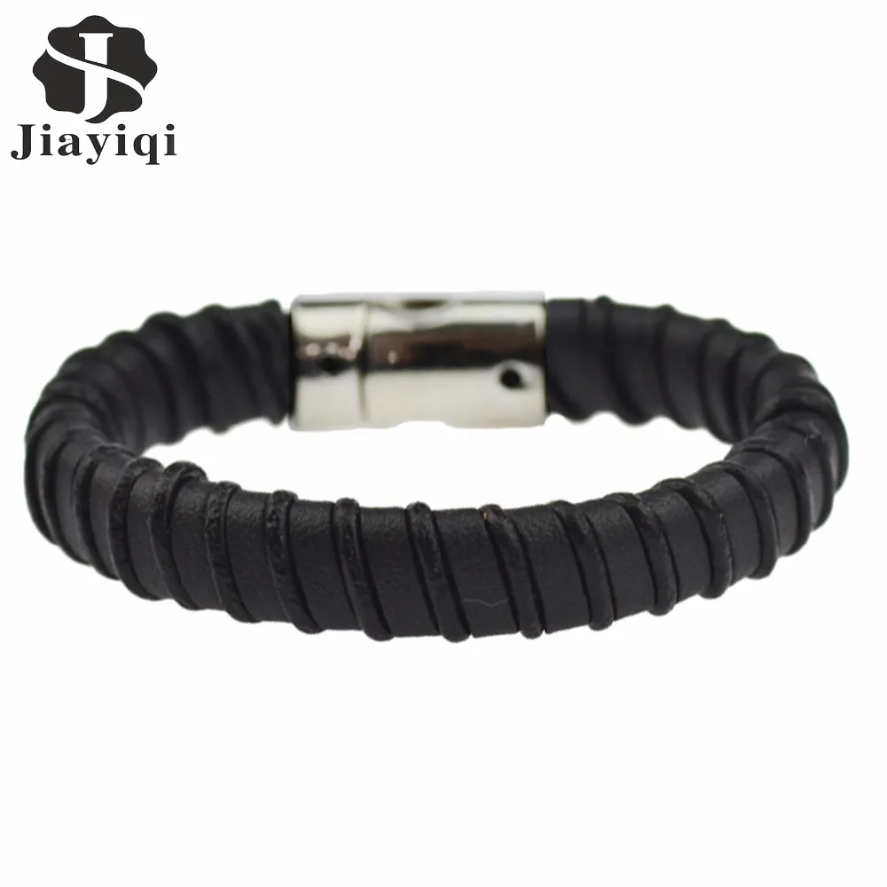

Jiayiqi 2017 High Quality Braided Leather Bracelet For Men Jewelry Black Steel Bracelets & Bangles Handmade Charm Accessories
