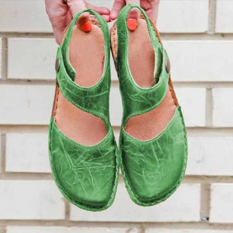 Летние сандалии на плоской подошве с круглым носком; босоножки с заклепками в стиле ретро; удобная женская обувь Mary Jane на липучке в стиле ретро; Прямая