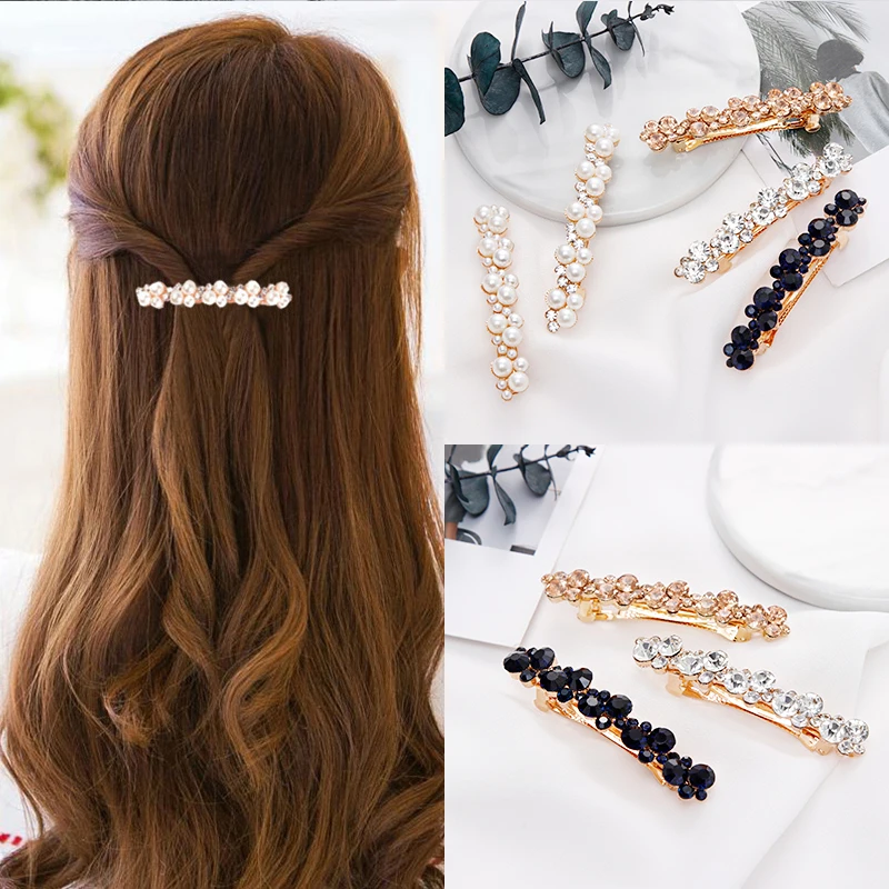 

New Women Elegant Pearls Crystal Shining Barrettes Hair Clips Headwear Hair Holder Hairpins Beautiful Headbands Hair Accessories