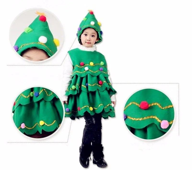 Fashion Santa costume Tree Vestidos Para Ninas Fashion Festival Cute Vetement Fille Fleece kids green christmas dress girl