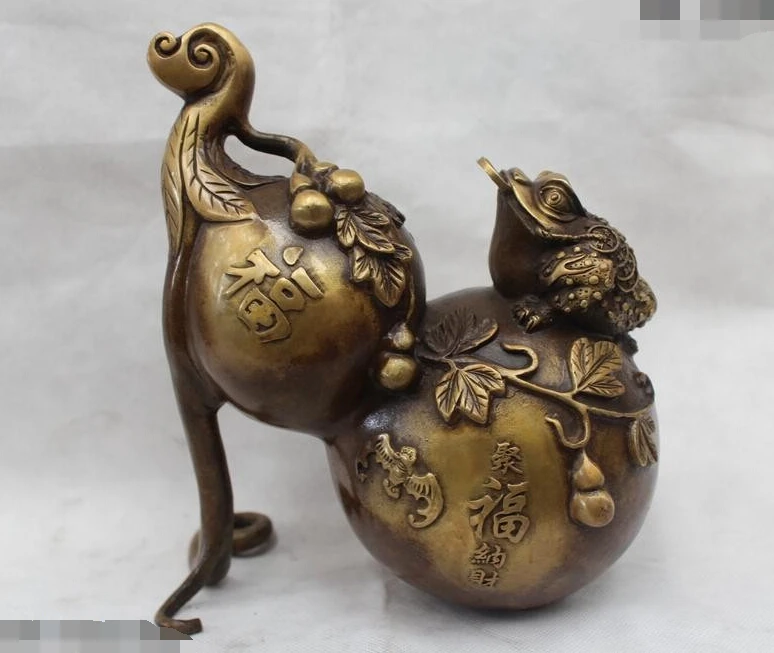 

R0722 Details about 9"Chinese Folk Fengshui Purple Bronze Lucky Money bufonid cucurbit Statue (B0413)