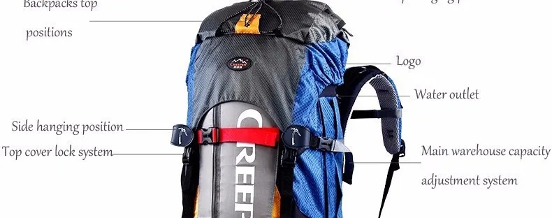 201new Free Shipping Professional Waterproof Rucksack Internal Frame Climbing Camping Hiking Backpack Mountaineering Bag 60L f133