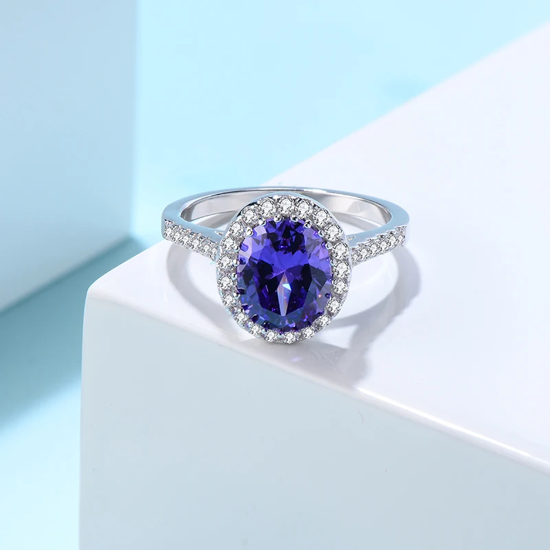 Один камень овальное натуральное Помолвочное кольцо с аметистом кольцо дамы стерлингового серебра ювелирные изделия FCGJHW