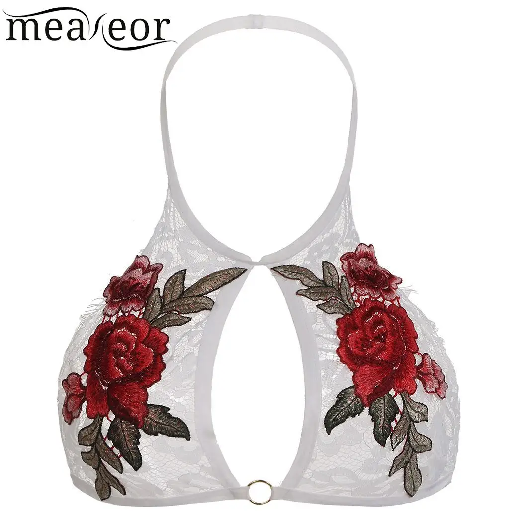 Floral Halter Bra Embroidered Lace Bralette-in Tube Tops from Underwear & Sleepwears on