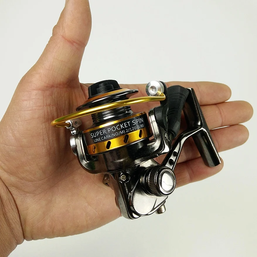 

4 bearings metal mini spinning fishing reel palm size small pocket fishing wheel ratio 5:1 black fish reel