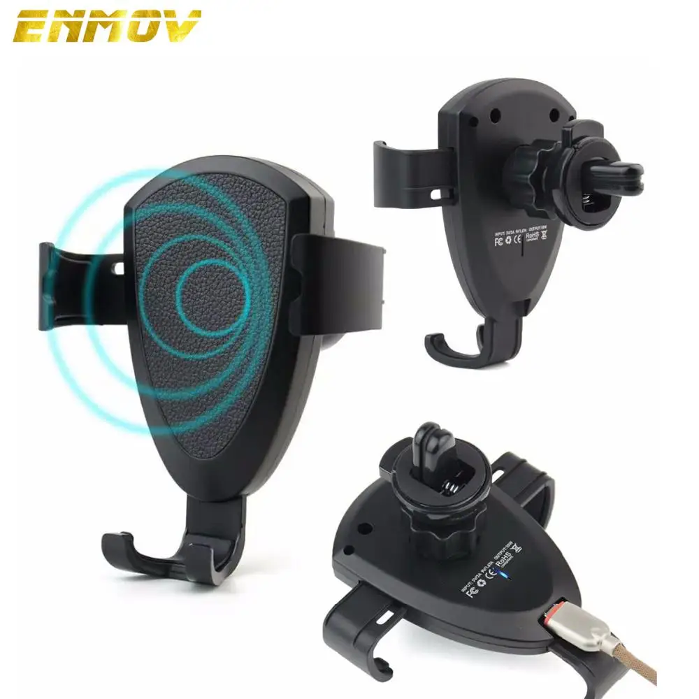 

ENMOV Qi 10W Quick Wireless Charging Gravity Mount Holder Air Vent Fast Charger Phone Holder Samsung S9 S10plus