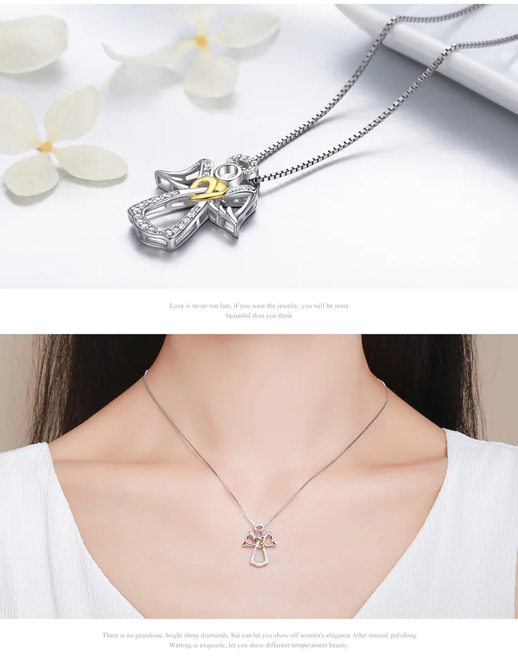Подарок на день Святого Валентина, 925 пробы, серебряный ангел-хранитель, ожерелье с подвеской в виде пера сердца, ожерелье для девочек, настоящее серебряное ювелирное изделие