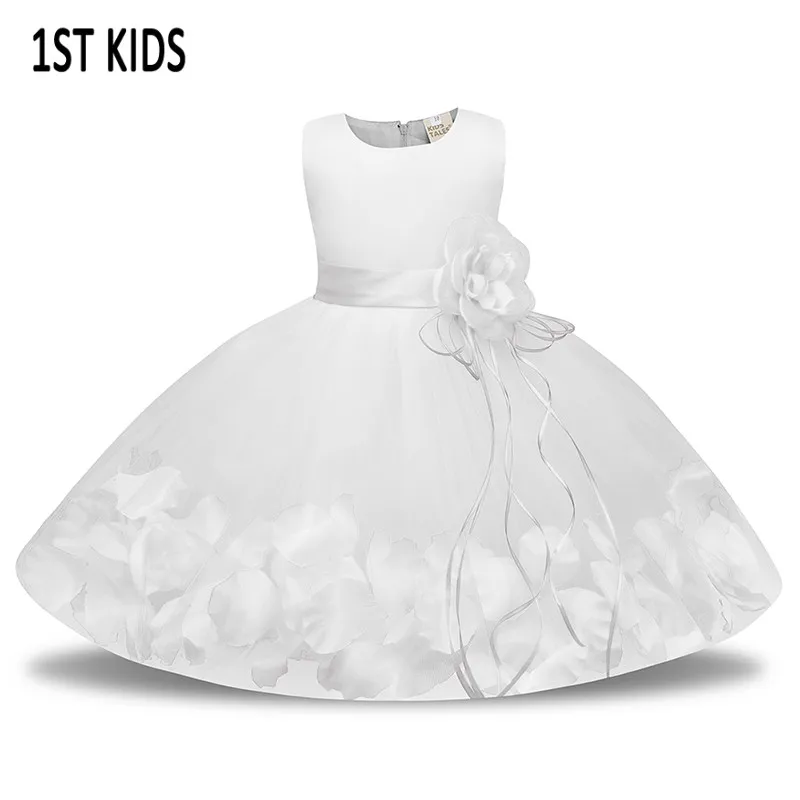 

DBD022Infant Girl Flower Petals Dress Children Bridesmaid Toddler Elegant Dress Vestido Infantil Formal Party Dress Baby Clothes