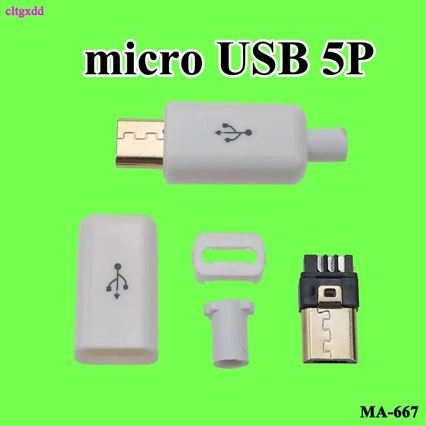 Cltgxdd DIY USB 2,0 Micro type c Мужской Разъем позолоченный гнездовой разъем 4 Pin 5Pin тип A компоненты белый черный - Цвет: Micro White