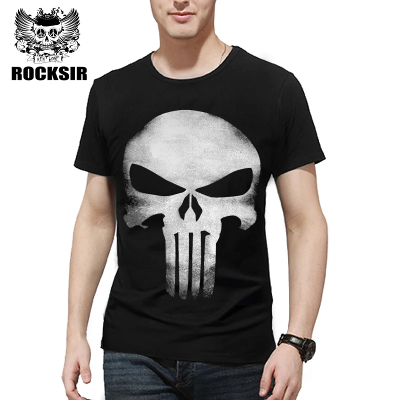 Rocksir 3D футболка с черепом мужские хлопковые топы принтом Карателя коротким
