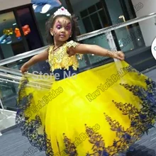 Настоящая фотография г. желтое платье с цветочным узором для девочек vestido de daminha vestidos infantis, платья для первого причастия для девочек, Пышное Платье