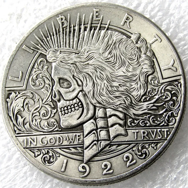 Special Offers US Hobo 1922/1922 Two Faces Peace Dollar skull zombie skeleton Creative Coin Pressed Copy Coins