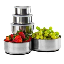 5 шт. Нержавеющая сталь хранения дежой с прозрачной крышкой Single Wall чаши для салата овощи фрукты Еда сохранение