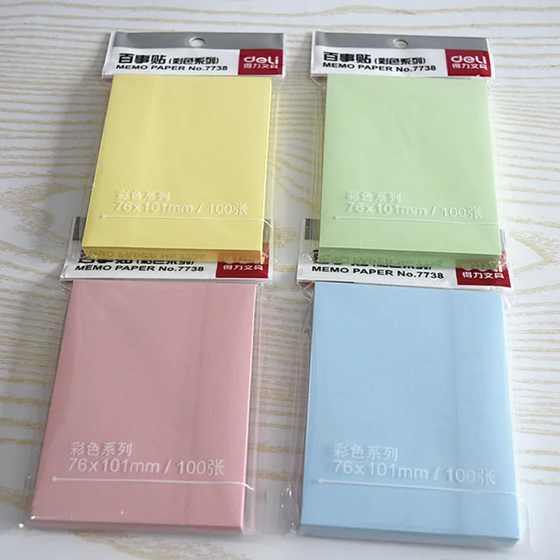

1 Pack 100 Sheets Libreta Memo Pads Office Stickers Self-Adhesive Sticky Notes 76x101mm 3"x4" Deli 7738