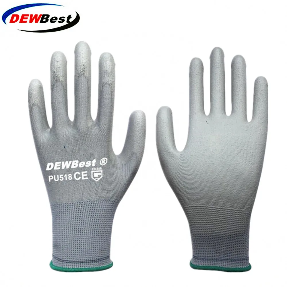 

DEWBest 12pair/set PU518 Anti-static 13 Needle Color Nylon Gloves Hand Safely Security Protector L Black Wear-resistant Non-slip