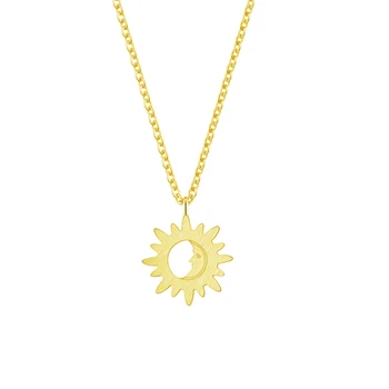 

Wholesale 10pcs Moon Sun Necklaces Women Men Fashion Jewelry Stainless Steel Long Chain Chocker Necklace