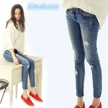 До щиколотки джинсы для женщин обтягивающие джинсовые Женские джинсы-стрейч женские джинсы тонкие отверстия средней талии узкие брюки для женщин