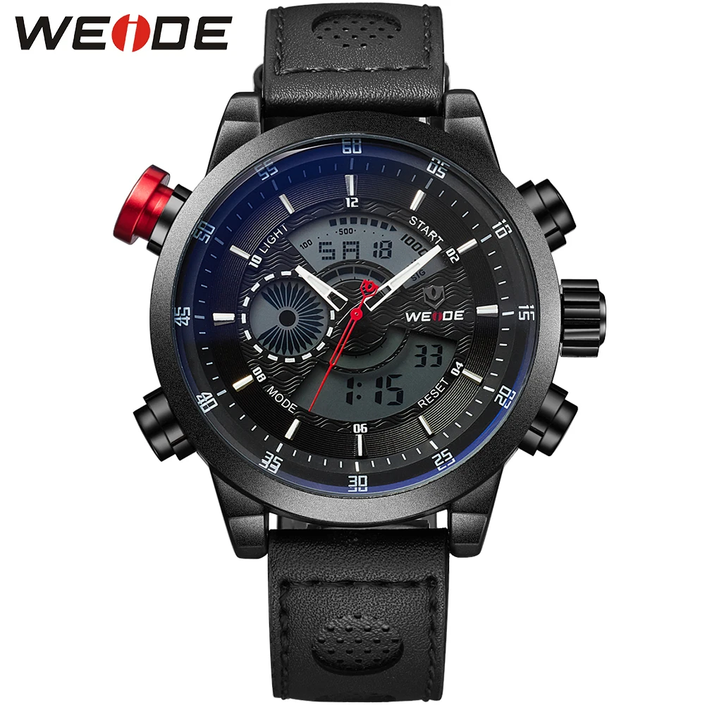

WEIDE Sport Luxury Brand Men Quartz Date BackLight Analog Digital Leather Strap Band Wristwatches Red Crown reloj de los hombres