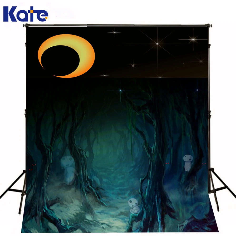 

Photographic Background Halloween Forest Withered Skull Photo Backdrops Moon Stars Kate Background Backdrop