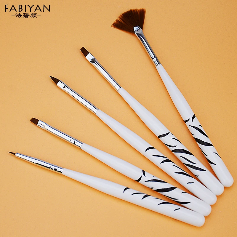 

5Pc White Zebra Pattern Dotting Dot Painting Drawing Nail Art Brushes Carving Flower Crystal Light Therapy Pen Manicure Tool Set
