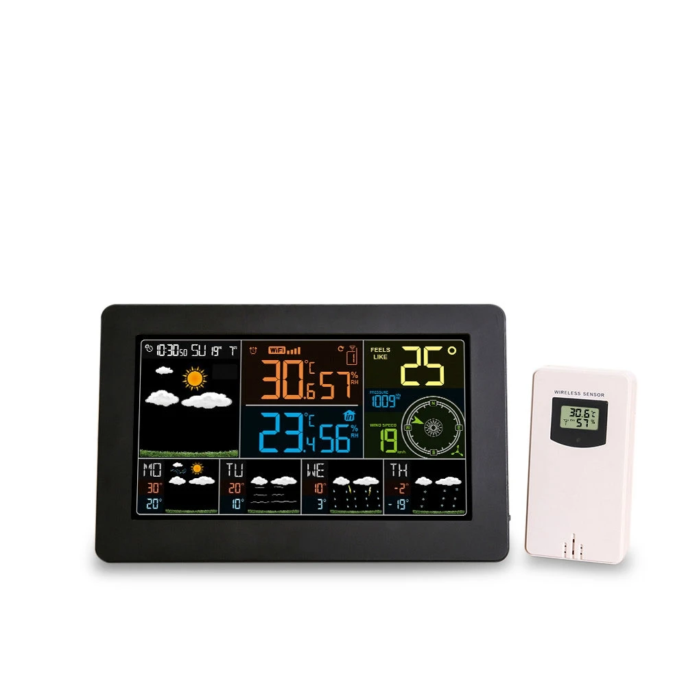 Wi-Fi Метеостанция настенные цифровые часы-будильник термометр гигрометр для будущего погоды направление ветра барометр