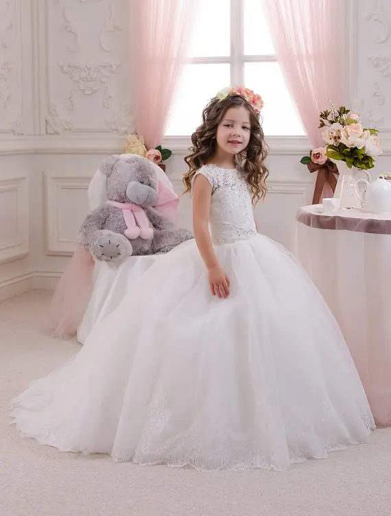 white flower girl dress plus size