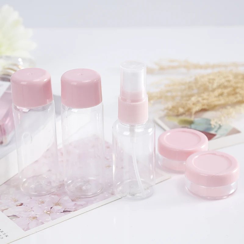 

5pcs Mini Refillable Bottles Set Portable Travel Cosmetics Bottle Set Empty Spray Bottle Makeup Skin Care Pink Plastic Bottles
