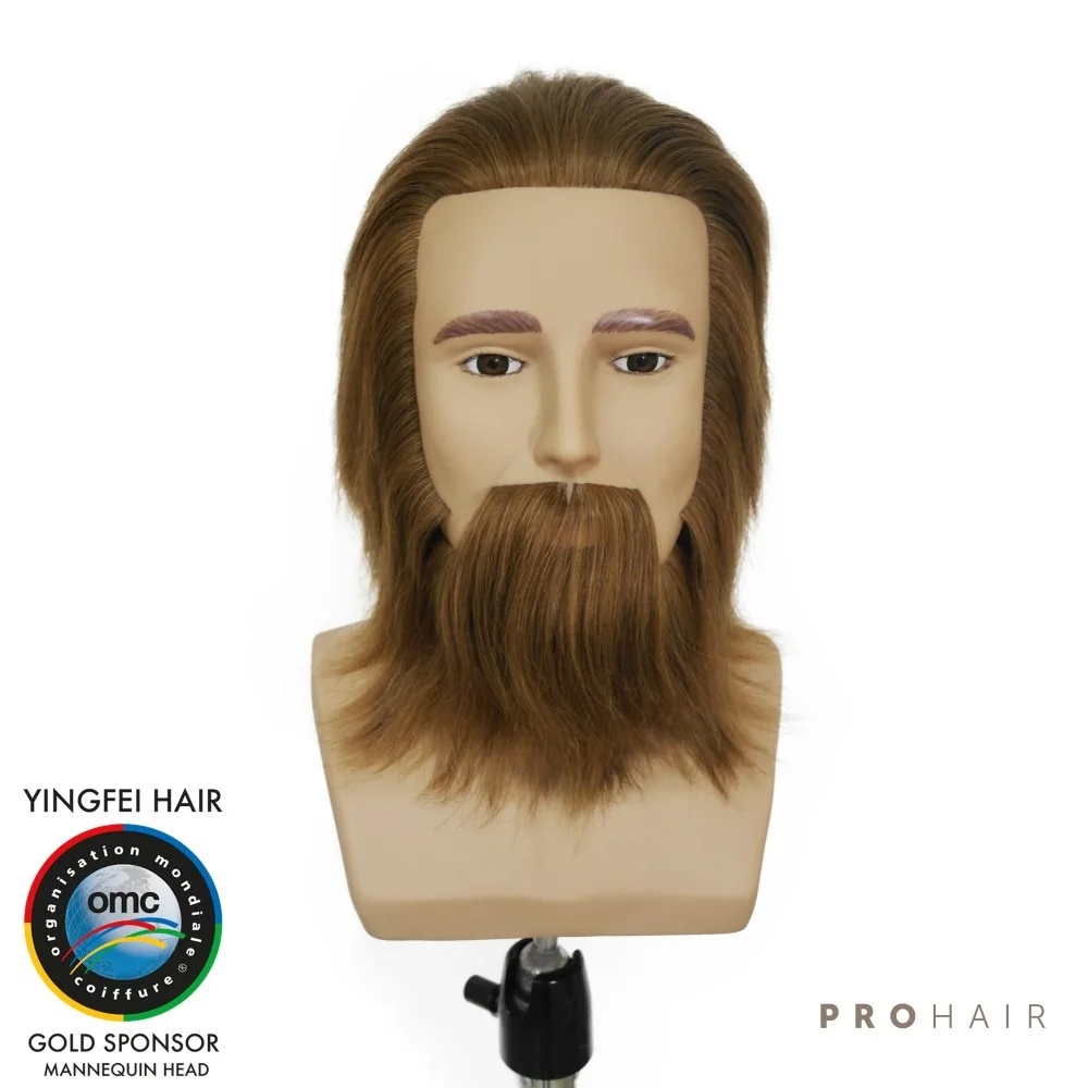 

PROHAIR OMC Approved 17CM 7'' 100% Human Hair Dark Brown Competition Head Hairdressing Mannequin Head for Hairdressers