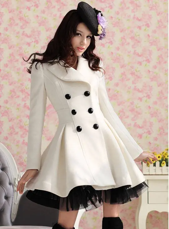 Women's Wool blend Coat,2012 Winter,lace bottom skirt