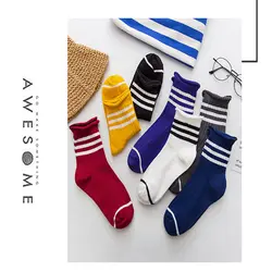 6 пар в японском стиле, в полоску, для завивки, женские носки из хлопка, в школьном стиле, средней длины, для женщин, высокое качество, высокие