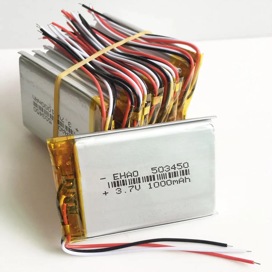 Лот 10 шт. 3,7 V 1000mAh 503450 литий-полимерная LiPo перезаряжаемая батарея с 3 Проводами для Mp3 DVD PAD камера рекордер 5*34*50