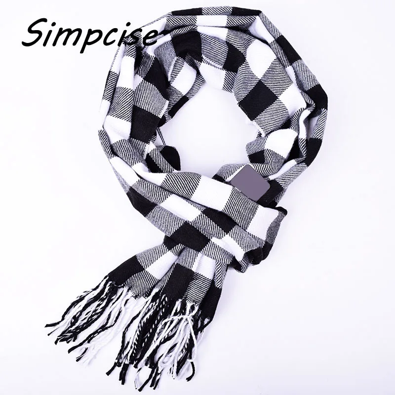 Winter New Mens Warm Soft Cashmere Wool Plaid Tartan Scarf Checked Scarf Black A3A17529 mens scarf for summer