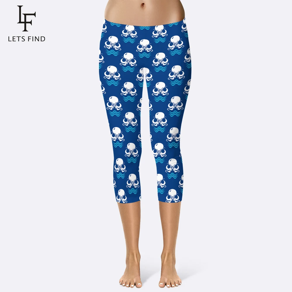 

2019 New Arrival Summer Capri Leggings 3d Print Octopus Leggins High Elasticity Sport Plus Size Mid Calf Summer Women Leggings