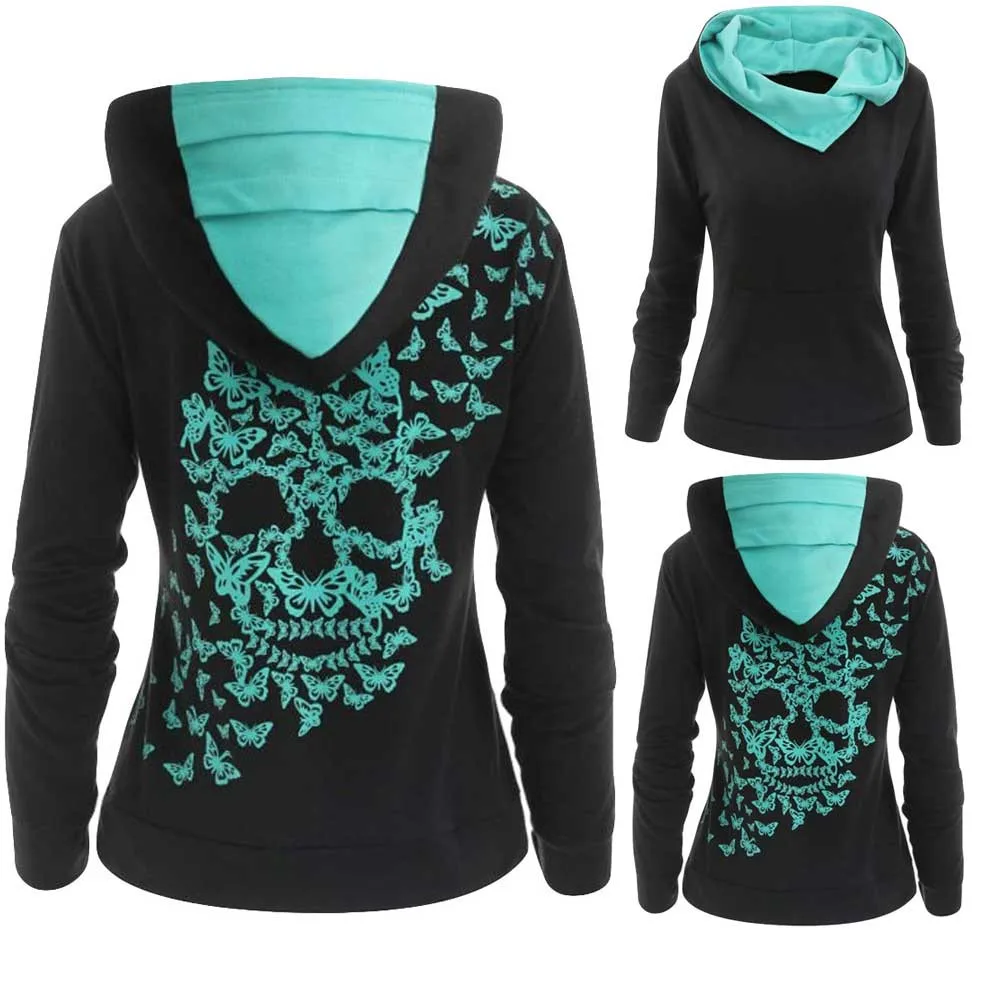 2018 Female sweatshirt Womens Fashion Butterfly Skull Print Hoodie Sweatshirt Tops Casual Sweatshirt Pullovers Women Tops 2018 Female sweatshirt Womens Fashion Butterfly Skull Print Hoodie Sweatshirt Tops Casual Sweatshirt Pullovers Women Tops