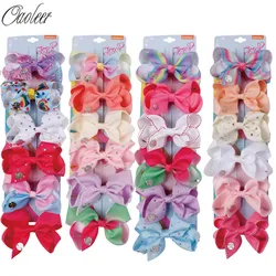 6 Pieces/Lot JOJO Hair Bows for Girls Kids Grosgrain Ribbon Rhinestone Hair Clips Handmade Unicorn Party Hair Accessories