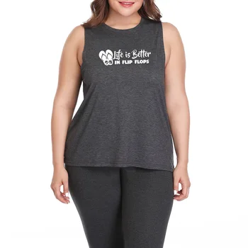 

Womens Life Is better In Flip Flops Beach Fitness Plus Size Workout Casual Muscle Tank Vest