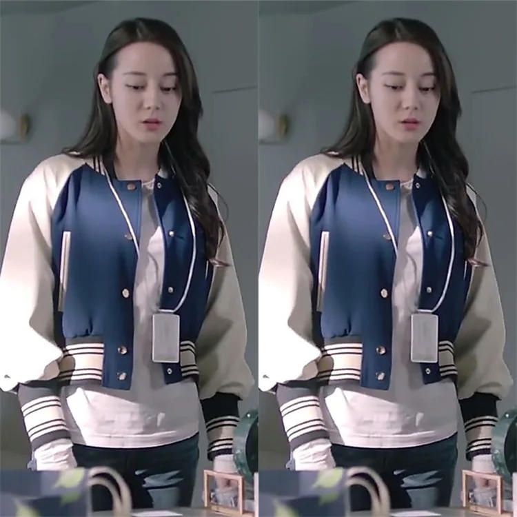 2019 Spring Korean Version of The New Dilraba Star Clothes Splicing Straight Tube Leisure Baseball Outfits Jacket Coat Women