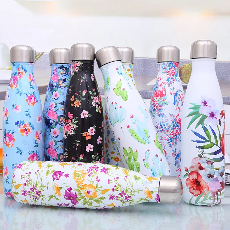 Online Botella de agua flamencos taza de vacío termo de café aislado de acero inoxidable termo de viaje deportivo botella 500 frasco de bebidas ml