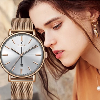 

LIGE Luxury Casual Ladies Watch Waterproof Rose Gold Steel Mesh Quartz Watch Women Fashion Dress Watches Clock Relogio Feminino